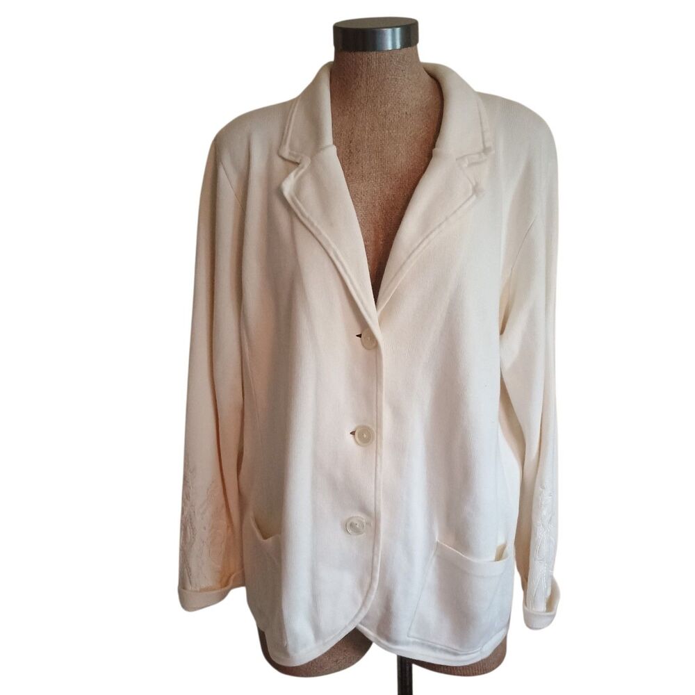 Lauren Ralph Lauren Jacket Women’s 1X Ivory Embroidered Sleeves  Light Academia